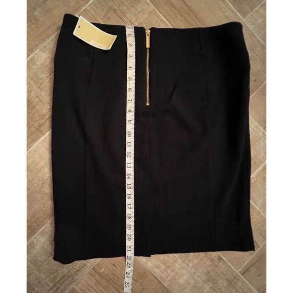 NWT Michael Kors Women’s Black Knit Knee Length Gold Zip Pencil Skirt Size 12 - Picture 10 of 16